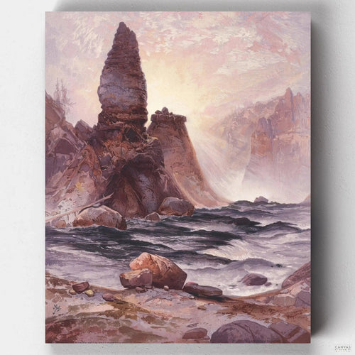 The Towers of Tower Falls, Yellowstone (1875). Experience American heritage with our "Towers of Tower Falls" Paint by Numbers Kit. Embrace creativity as you recreate Moran's iconic landscape.
