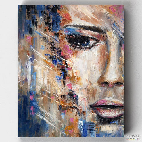The Woman Infinity. A painting kit depicting a female abstract portrait as an homage to all women's spirituality. Challenging and fun to paint, with Canvas by Numbers.
