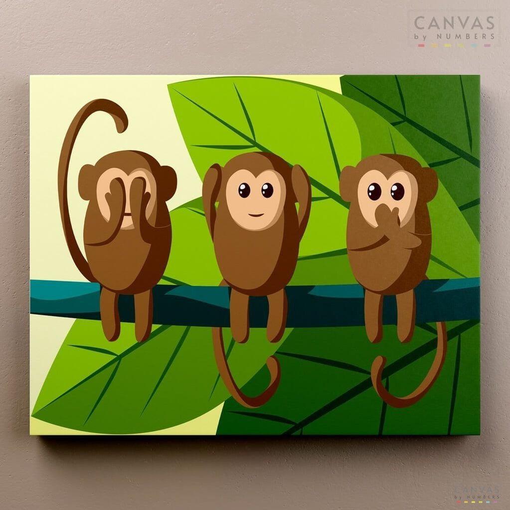 Three Monkeys - Paint by Numbers-Paint by Numbers-16"x20" (40x50cm) No Frame-Canvas by Numbers US