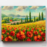 Tuscany Landscape - Paint by Numbers-A colorful poppy field under the blue sky - this paint by numbers is a joy to paint! Discover exclusive Boyan's art at Canvas by Numbers. Ships from the US.-Canvas by Numbers
