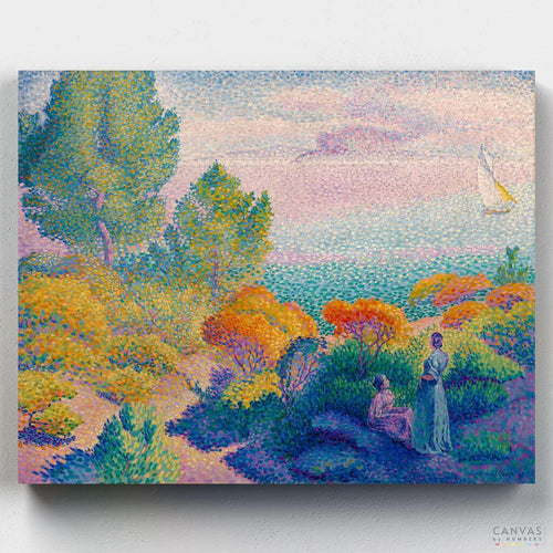 Two Women By the Shore. Capture the serene beauty of Henri Edmond Cross's Two Women By the Shore with our Paint by Numbers Kit. Perfect for art lovers and aspiring painters.