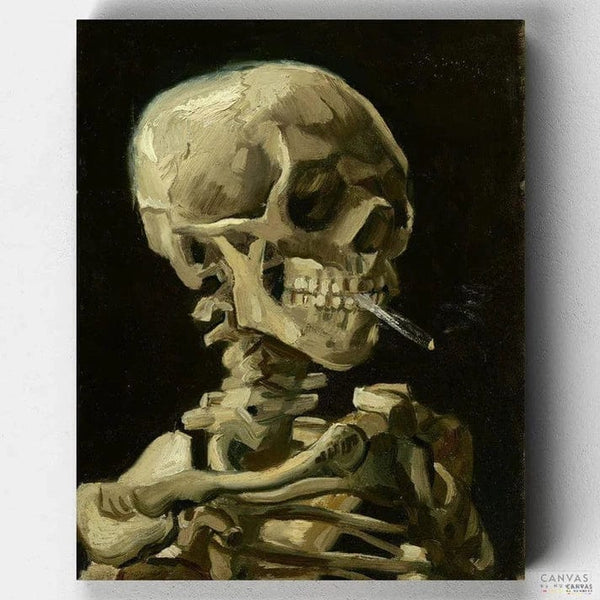 Van Gogh’s Skeleton Smoking - Paint by Numbers-Interested in painting your own version of Van Gogh’s skeleton smoking? Shop this painting kit today to receive everything you need to paint a masterpiece!-Canvas by Numbers