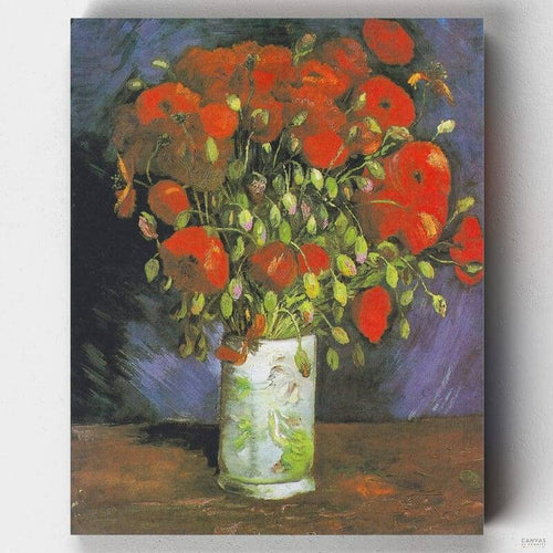 Vase with Red Poppies. Paint your own version of Vincent Van Gogh's Vase with Red Poppies with Canvas by Numbers' detailed Paint by Numbers kit. Perfect for home decoration.