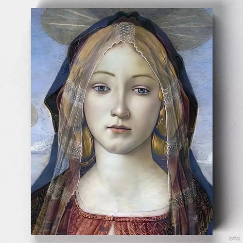 Virgin (detail). This paint by numbers speaks of the beauty and purity of Mary through a breathtaking portrait that only Italian Renaissance artist Botticelli could achieve.
