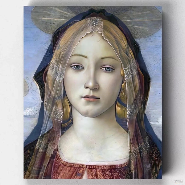 Virgin (detail) - Paint by Numbers-This paint by numbers speaks of the beauty and purity of Mary through a breathtaking portrait that only Italian Renaissance artist Botticelli could achieve. -Canvas by Numbers