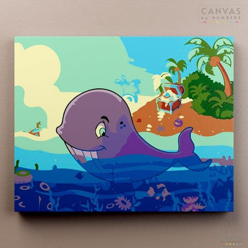 Whale and Treasure. Embark on a nautical adventure with Whale Paint by Numbers for kids. This color by numbers on canvas makes painting easy, turning young artists into masters.