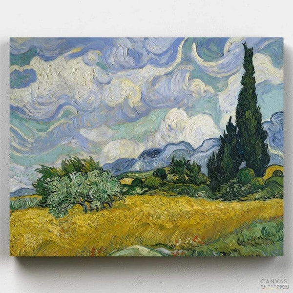 Wheat Field with Cypresses - Paint by Numbers-Vincent Van Gogh's Wheat Field With Cypresses is a classic painting that you can create yourself with a Canvas by Numbers painting kit! Get free shipping now.-Canvas by Numbers