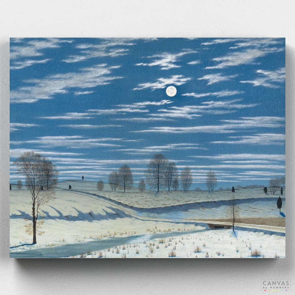 Winter Scene in Moonlight - Paint by Numbers-Paint by Numbers-16"x20" (40x50cm) No Frame-Canvas by Numbers US