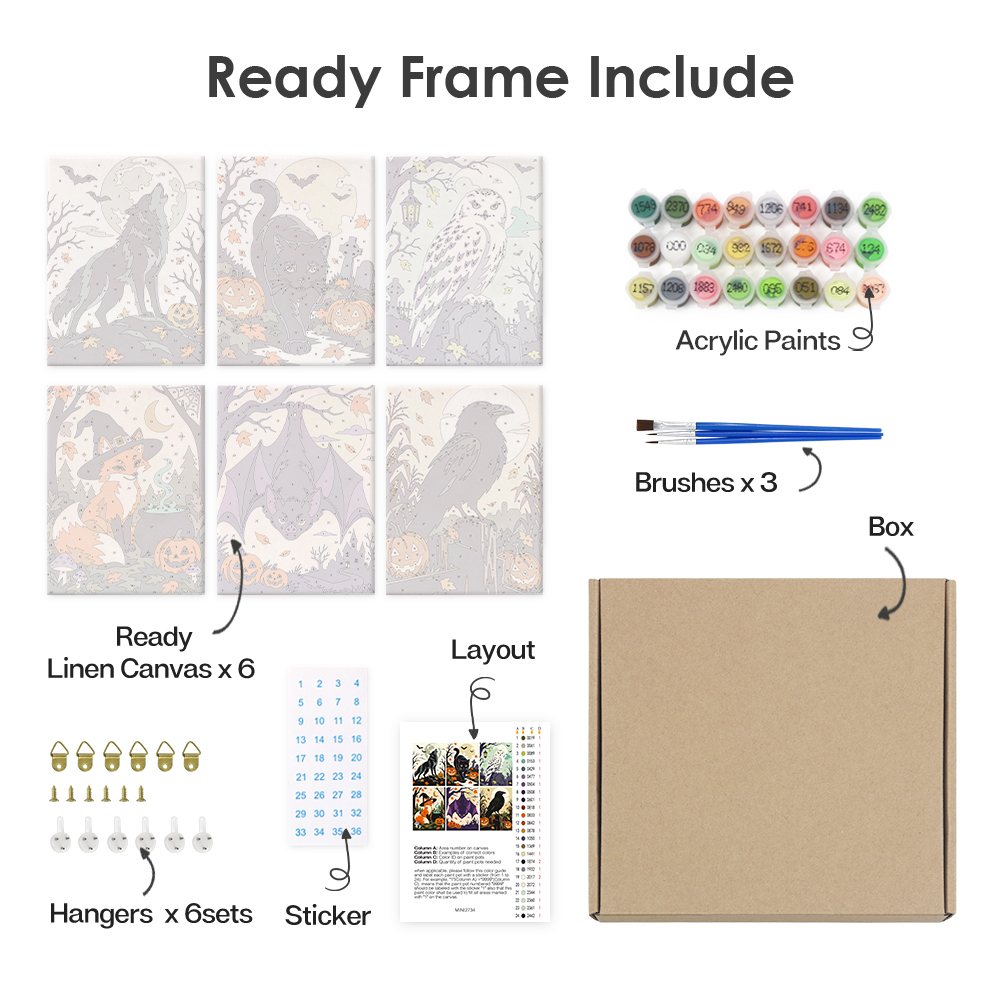 What's included with the Wolf, Owl & Fox by Moonlight pre-stretched frame option
