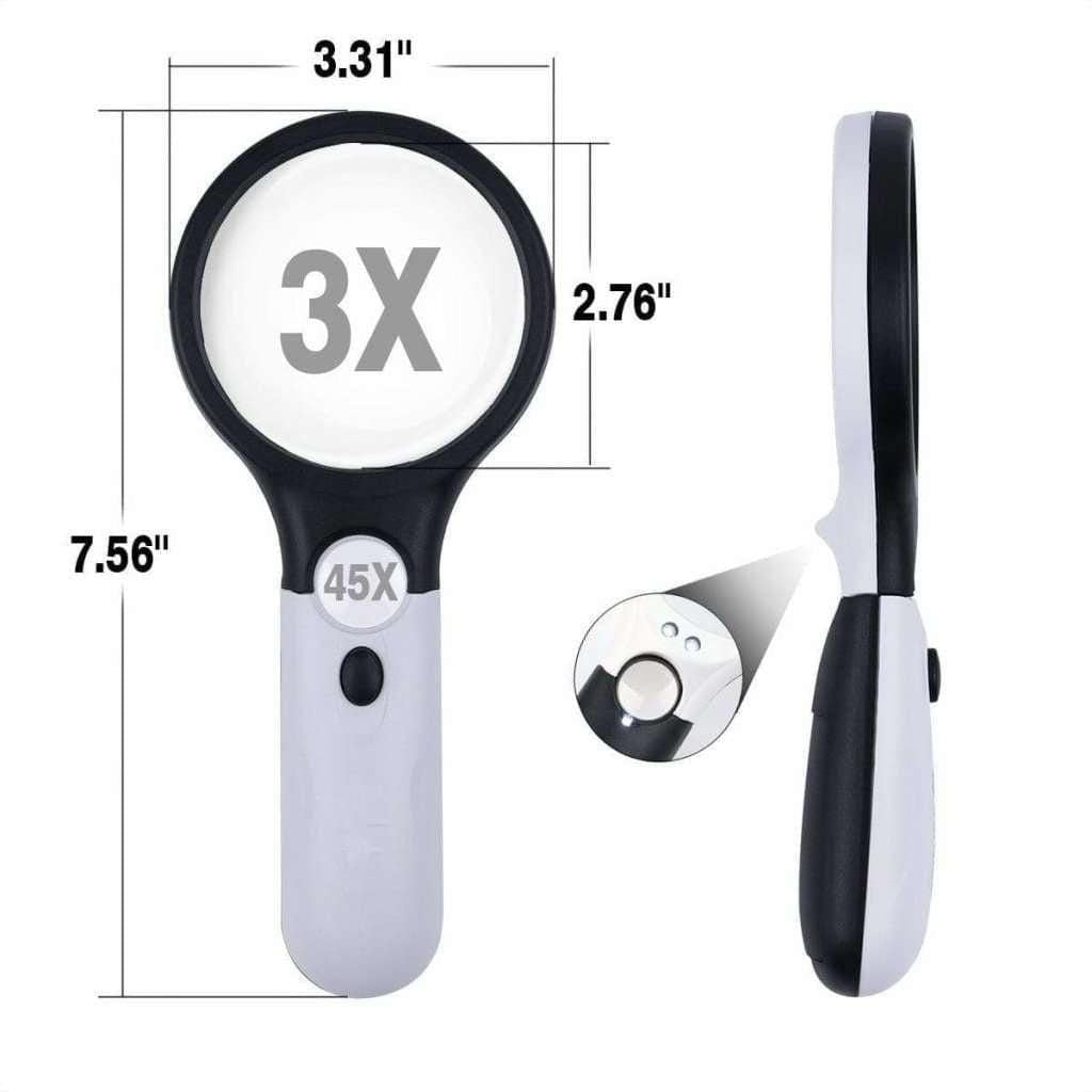 1 Pcs Magnifying Glass With Light,3x ,45x Handheld Magnifier,led