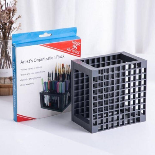 Painting Brushes Organization Rack for Easy Storage. Our brushes organization rack holds up to 96 brushes and tools. No more misplaced brushes! Perfect for both beginners and seasoned painters.