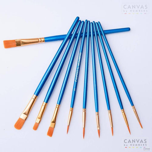 Extra 10 Pcs High-Quality Paint Brushes. A set of brushes for paint by numbers. Ten assorted sizes and a combination of round and flat heads for a professional finish. Practical and super affordable!