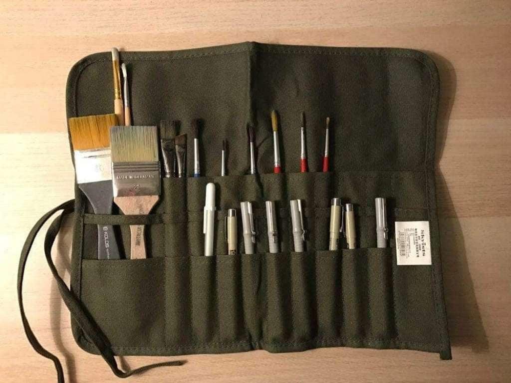 Art Paint Brush Holder 20 Slots Canvas Artist Paint Brushes Case Bag Roll  Up Drawing Pen